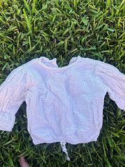 Jessica Simpson White Cotton Knit Long Sleeve Round Neck Drawstring Blouse 24M