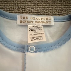 The Beaufort Bonnet Company 3M Pima Cotton Snap One-Piece, White/Blue NWOT