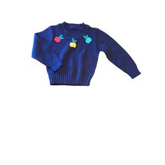 Navy Blue Knit Toddler Sweater With Colorful Fruit Applique Design V 80s