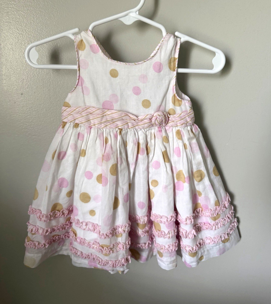 Marmellata Girls 3-6M White Pink Polka Dot Fit & Flare Dress Sleeveless