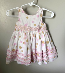 Marmellata Girls 3-6M White Pink Polka Dot Fit & Flare Dress Sleeveless