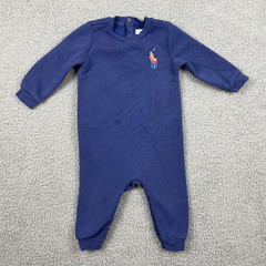 Ralph Lauren Fleece Coverall Baby 9M Blue Pony Embroidered One Peice READ
