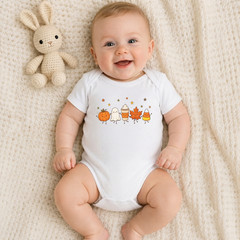 Autumn Baby Bodysuit, Halloween Pumpkin Ghost Latte Infant Outfit
