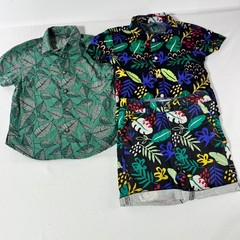 Primark Boys 3pc Tropical Leaf Shirt & Shorts Set Size 2-3Y Green Black Summer