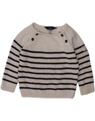 JOULES Baby Girls Boat Neck Jumper Sweater 6-9 Months White Striped Cotton AX03