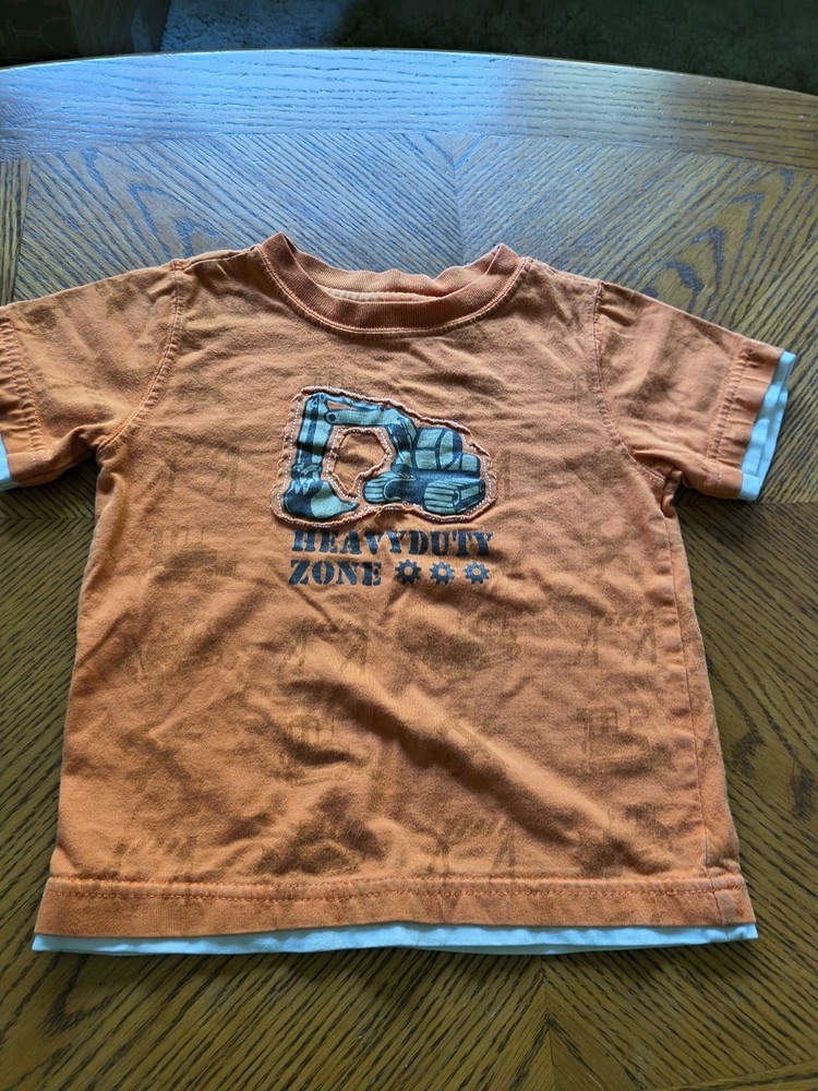 Orange Toddler Boys “HEAVYDUTY ZONE” Construction Graphic T-Shirt – Size Unknown