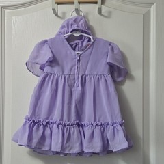 Wonder Nation Girls Fit & Flare Dress Purple Bow Ruffle Puff Sleeve 6-9M Zip
