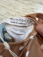 Minnow Swim 2T Girls Mocha Dot Rashguard One Piece NEW! Ribbon Tie Snap Bottom