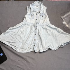DKNY Girls 2T Blue Denim Cotton Shirt Dress Sleeveless Collared Button Knee
