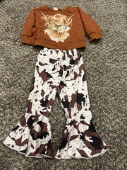 Baby Girls Set Boutique Highland Cow Bell Bottom Pants Outfit 12 Months