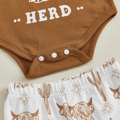 New To The Herd Baby Girl Western Outfit Highland Cow Print Long Sleeve Rompe…