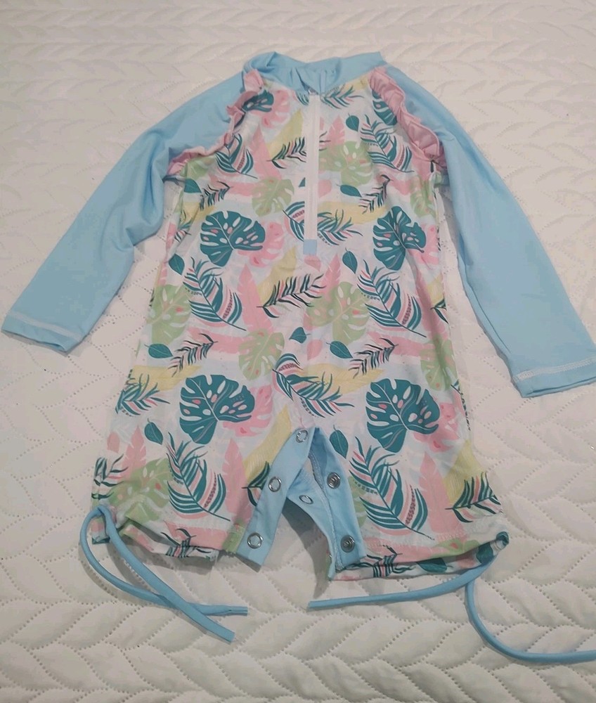NWOT BESSER BAY 18-24M Girls UV Protection Long Sleeve Half Zip One Piece Leaves