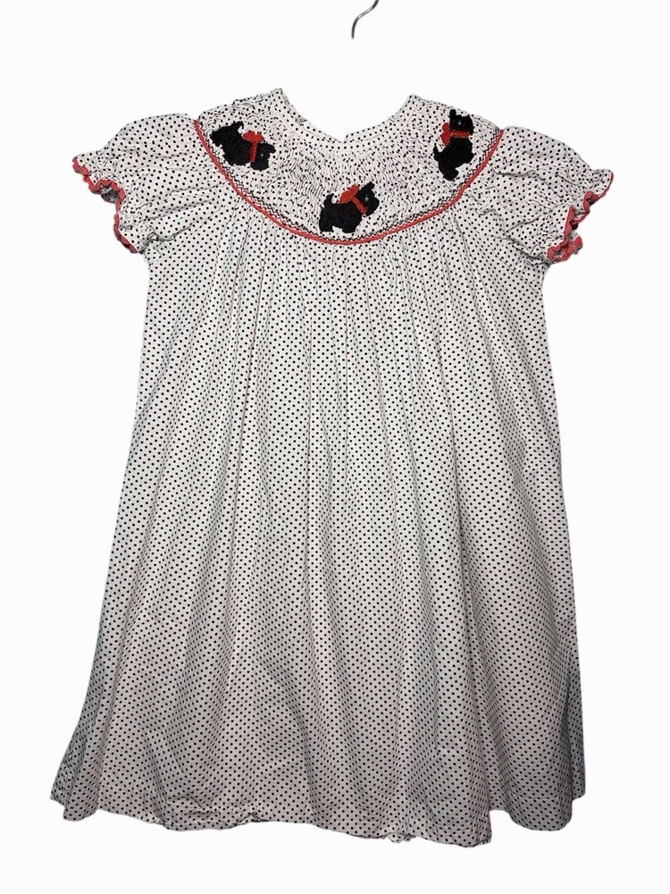 Marmellata 3T White Polkadot Smocked Bishop Dress with Scottish Terriers