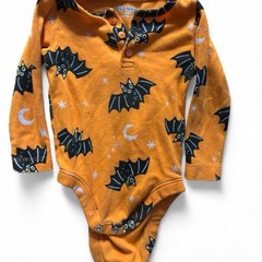 Old Navy Baby Bodysuit 6-12M Orange/Black Bat Print Long Sleeve Halloween