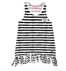 Burt’s Bees Toddler Black White Cotton Stripe Fringed Hem Casual Tank Top Sz 4T