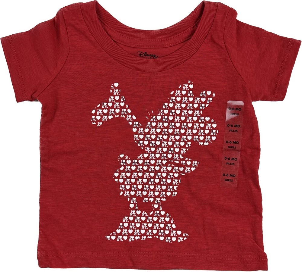 Disney Store Baby Red Short Sleeve I Love NY Minnie Silhouette T Shirt Sz 0-6 MO
