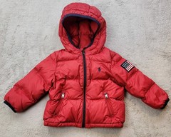 Polo Ralph Lauren Down Puffer Jacket Boys 18 Months Red Hooded Full Zip Pony