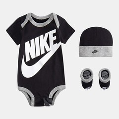 3 Piece Nike Baby Gift Set, 0-6 Months, Bodysuit Booties Hat Black, Unisex B60MP