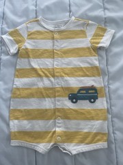 Carters One Piece Baby Romper 12 Months Striped Surf Wagon Embroidered Patch