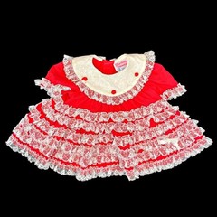 RARE Martha’s Miniatures We’re Fuzzy Vtg Baby Dress Red White Lace 6-9 Months
