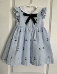 PIPPA & JULIE-Pastourelle-3T-Seersucker Stripe-Blue/White-Nautical Anchor-Collar