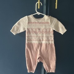 Baby Gap Wool/Cotton/Nylon Blend Knitted Romper, 0-3 Months, Cream & Dusty Pink