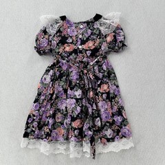 Vintage Girls’ Roanna Lace Floral Dress Purple White Black Baby Size 18 Mo?
