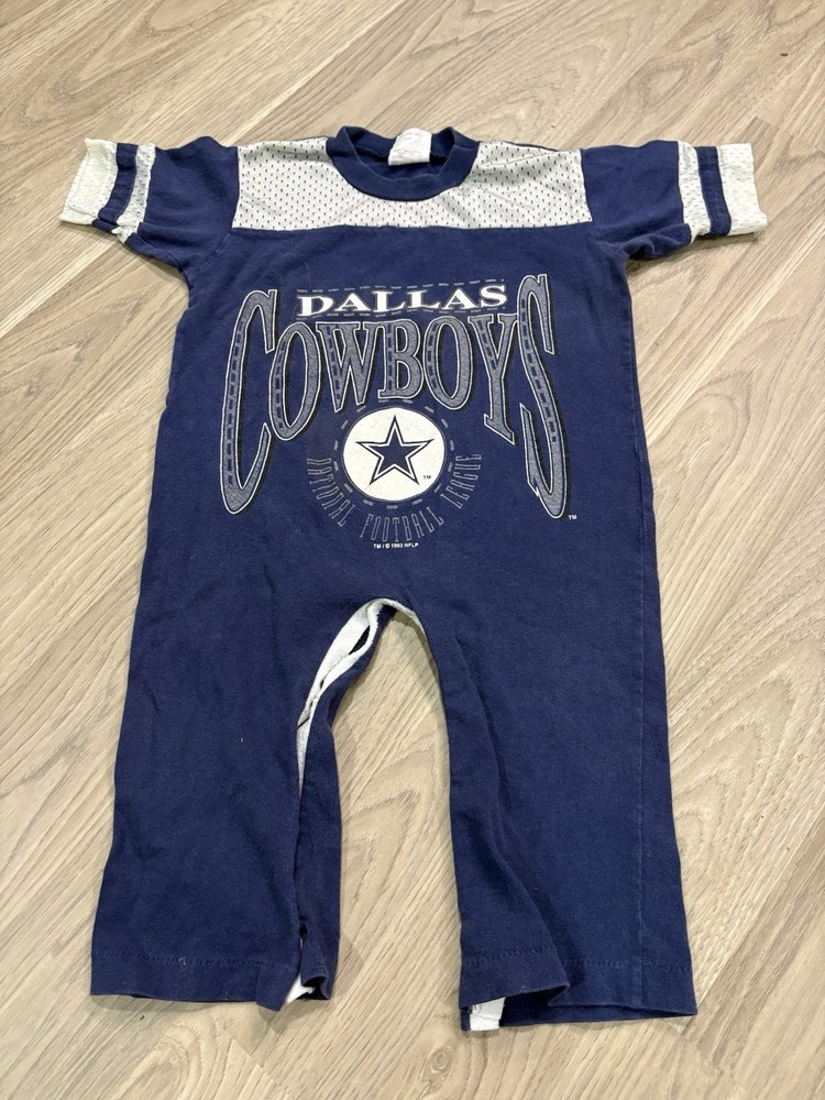 Vintage 90s Dallas Cowboys Football Baby Boy Romper Blue Gray 24M