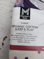 Member’s Mark Baby 3-Pack Organic Cotton Soft Sleep And Play Purple Sz 18M BR3