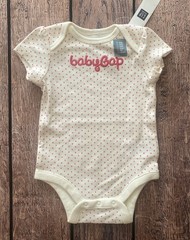 Baby Girl 3-6 Months Baby Gap Ivory Pink Polka Dot Logo Short Sleeve Bodysuit