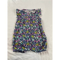 Carter’s Floral Romper Baby Girl 24M Navy Blue Excellent Flutter Sleeve Snap