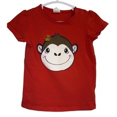 H&M Kids Girls Red Monkey Face Graphic T Shirt Top 9-12 Months
