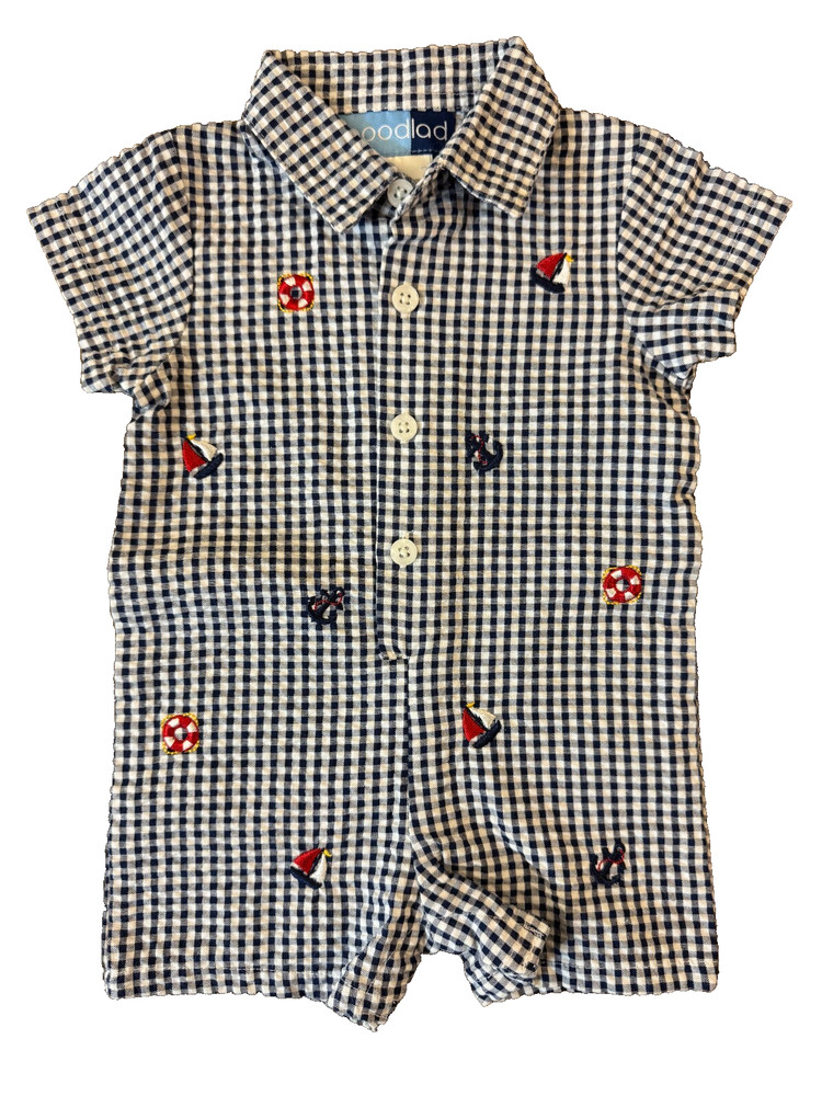 Goodlad Baby Outfit Boy 6 Months Embroidered Nautical Gingham Romper Summer