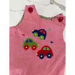 Zuccini Baby Reversible Longall 12M Red Gingham Cars Smocked Reindeer Plaid
