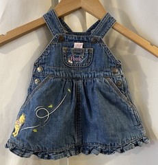 Vtg Winnie The Pooh Embroidered Denim Overalls Dress Sz 0-3 Months Y2K