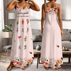 Personalized Mom Grandma Birth Flower Maxi Dress Custom Floral Mother’s Day Gift