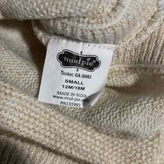 Mudpie Sweater Girls Small 12M-18M Beige Metallic Pullover Tassel Neck Knitted