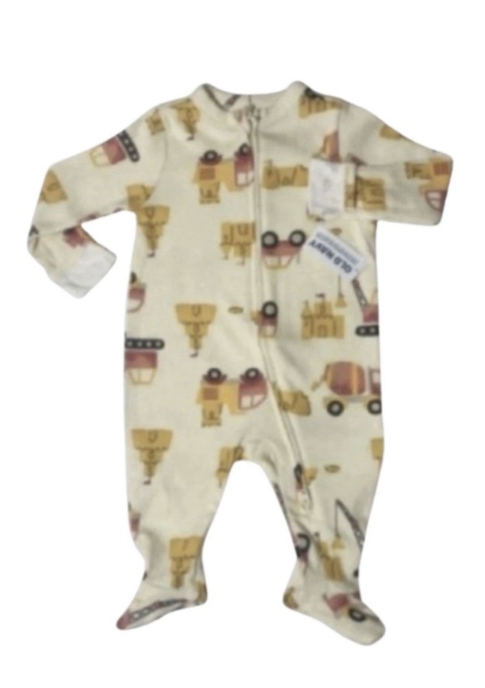 *OLD NAVY Footie Sleeper 2-Way Zipper Trucks Long Sleeve Pj’s Baby Boy Size 0-3m