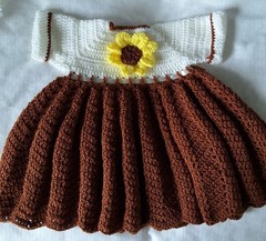 Handmade Crocheted Off White- brown Girl Dress 2 Piece set 0-6 months