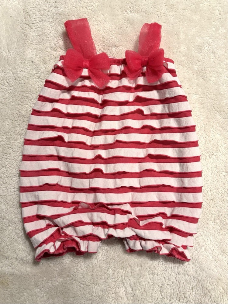 Babyrageous Pink & White Romper With Bows & Ruffles Sz 3 Months