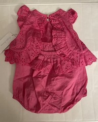 NWT Ralph Lauren Baby Girls Pink Eyelet Ruffle Open Back Romper Size 3M