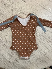 Minnow Swim 2T Girls Mocha Dot Rashguard One Piece NEW! Ribbon Tie Snap Bottom