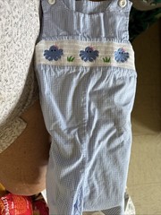 Petit Bebe blue gingham smocked jon jon with elephant embroidery