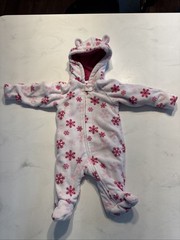 Baby Girl 0-3 Months Soft Fleece Pram Winter One piece WHITE PINK Snowflakes