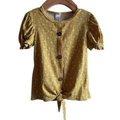 HEART + ARROW Mustard Girl’s Size 4 Floral Tie-Front Button Top