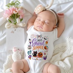 Hot Ghoul Summer Baby Bodysuit Summerween Spooky Beach Halloween Outfit Cute