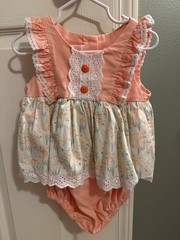 Ricrac & Ruffles Girls 24M/2T Floral Cotton Lace Sleeveless Ruffle Romper